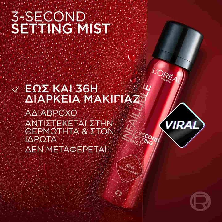 L’Oreal Paris Infaillible 3 Second Setting Mist Σταθεροποίησης Μακιγιάζ - Image 3